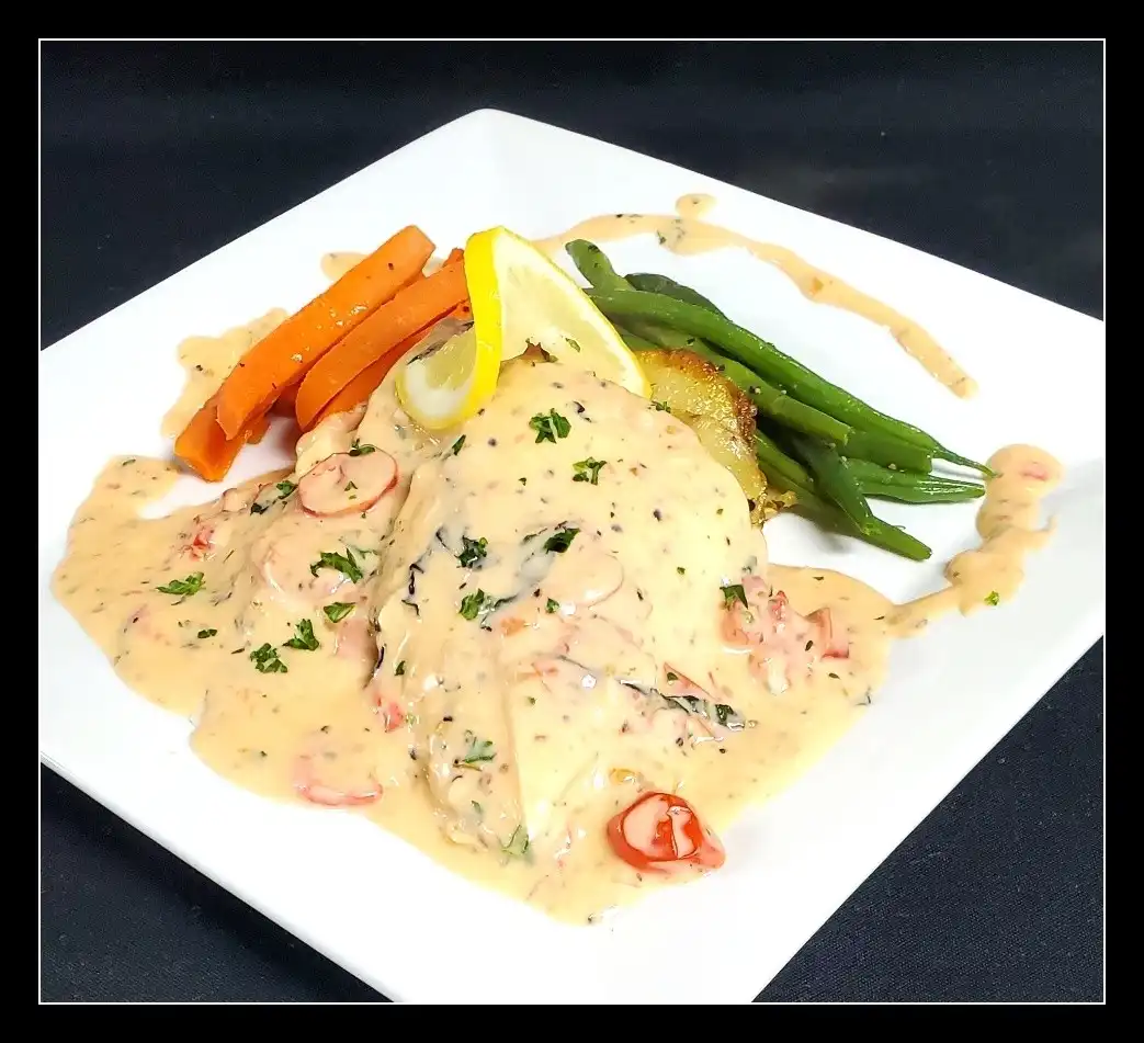 Caprese Chicken with French potatoes and green beans