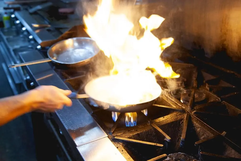 Open kitchen with live fire at The Grille at Lakeshore