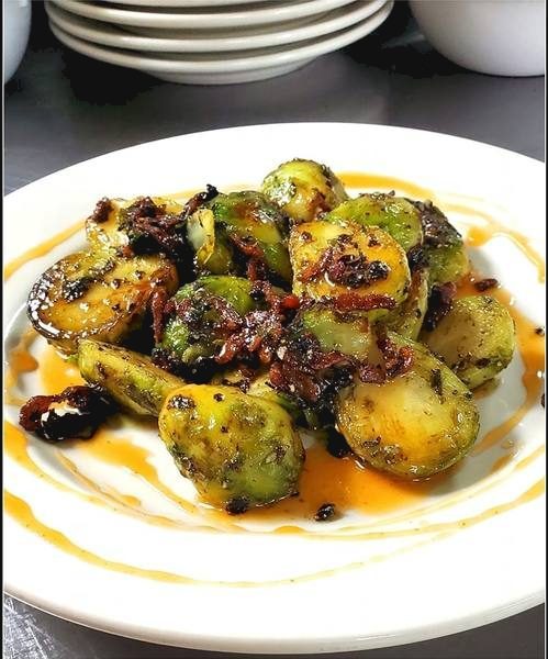 Fried Brussels Sprouts with bacon honey butter