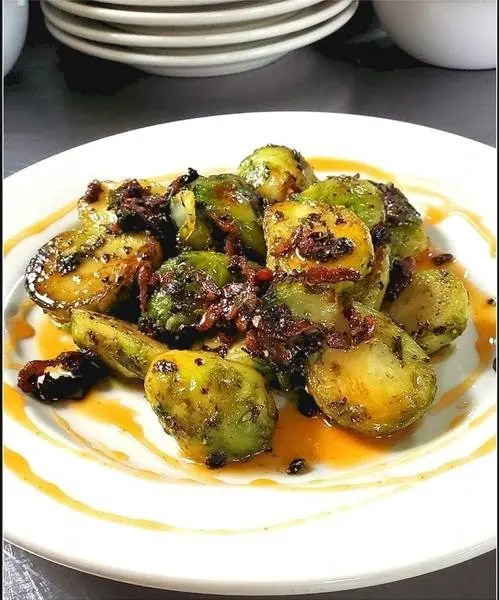 Fried Brussels Sprouts with bacon honey butter