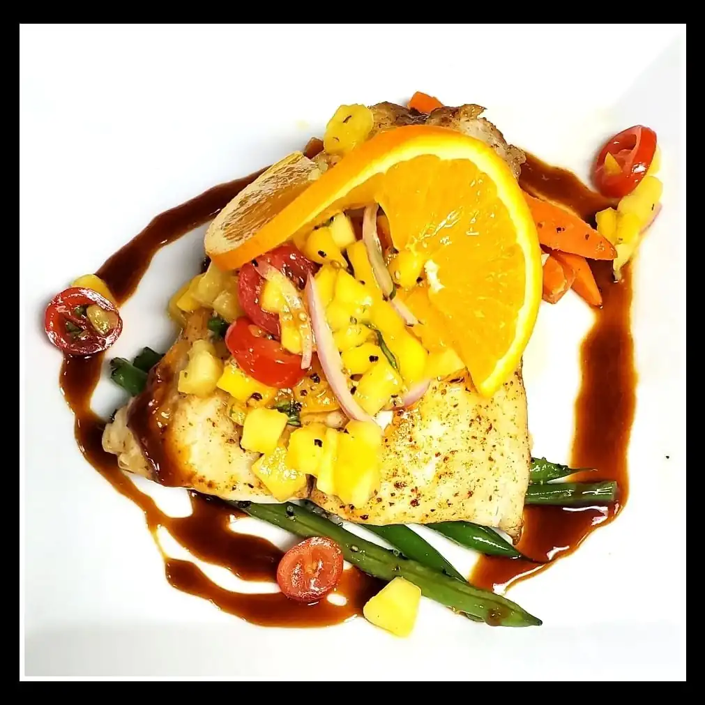 Trout with almond rice and green beans